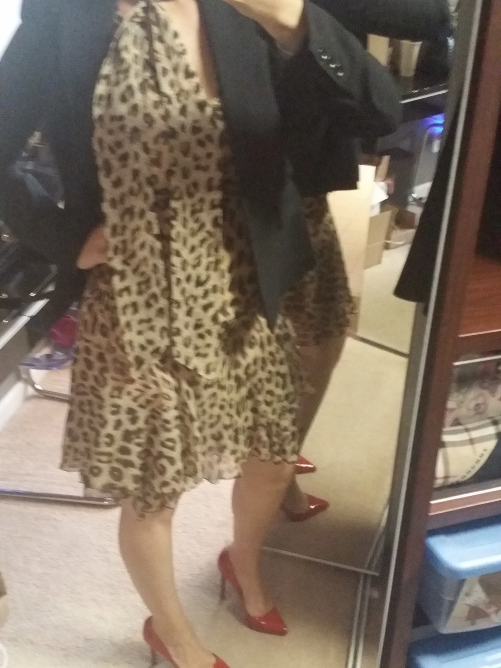 Moschino Leopard Print Tie-Neck Midi Dress 10o% Silk